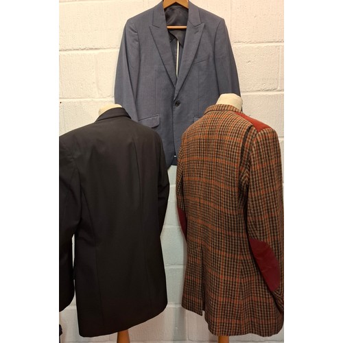 99 - Three gents jackets comprising a black evening jacket size 38R, a modern Reiss mid blue blazer, 38