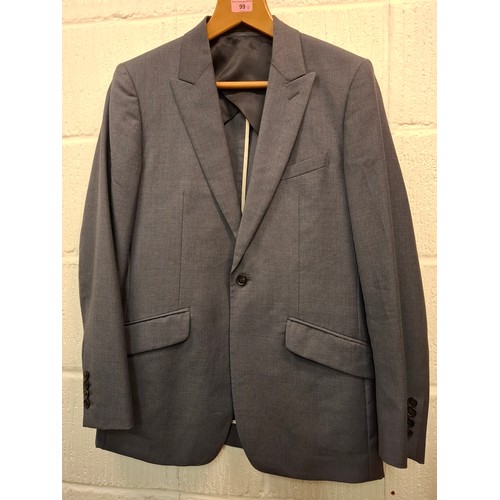 99 - Three gents jackets comprising a black evening jacket size 38R, a modern Reiss mid blue blazer, 38