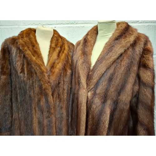 87 - Two vintage fur coats comprising a brown mink coat having a shawl collar, approx 38