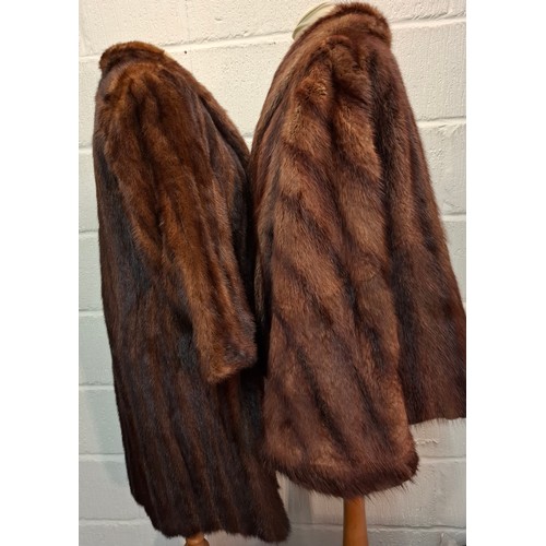 87 - Two vintage fur coats comprising a brown mink coat having a shawl collar, approx 38