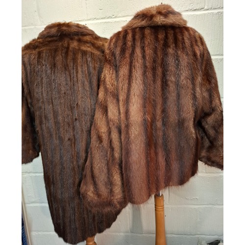 87 - Two vintage fur coats comprising a brown mink coat having a shawl collar, approx 38