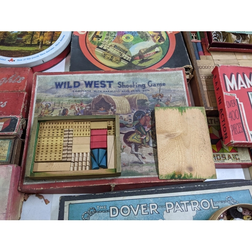 1 - A collection of vintage puzzles and games to include Wild West Shooting game, The Dover Patrol, Wadd... 