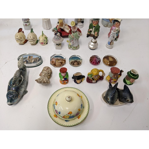 166 - Collectable ceramics to include a pair of Clarice Cliff salt and pepper shakers fashioned as a fish,... 