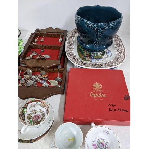 18 - A mixed lot of china and ceramics to include meat plates, Chinese style bowls, collectors spoons and... 