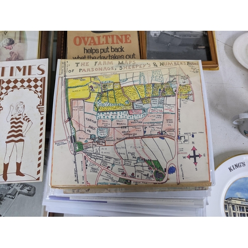 25 - Ovaltine related ceramics and china, folders and pictures including maps and diagrams of the farm an... 