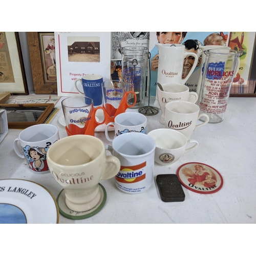 25 - Ovaltine related ceramics and china, folders and pictures including maps and diagrams of the farm an... 