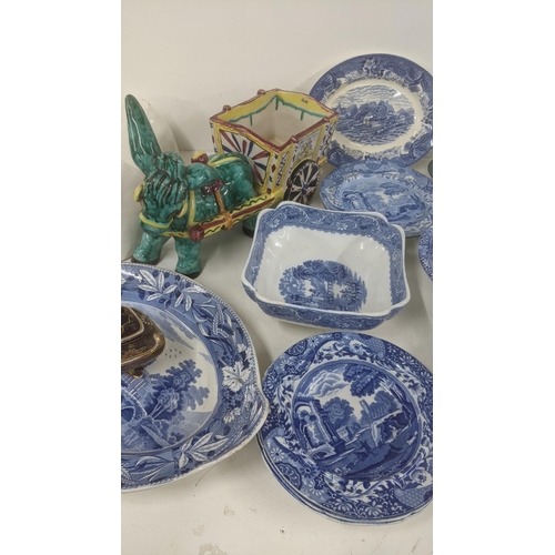 38 - A mixed lot of ceramics to include blue and white tableware including 19th century Spode plates and ... 