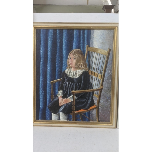 43 - Elizabeth A Lampson - three oil on boards to include a portrait of a child titled Party Dress, an ex... 