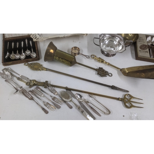 53 - Silver plate and metalware to include spoons, egg coddler, a wat jug and other items
Location:
If th... 