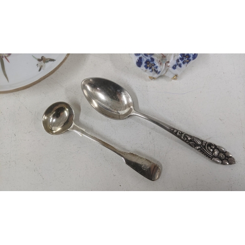 56 - A mixed lot to include a pair of Staffordshire dogs, a silver fiddle pattern condiment spoon, a 900 ... 