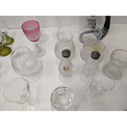 143 - A mixed lot of glassware to include a Victorian honeycomb goblet with red and opaque inverted Allist... 