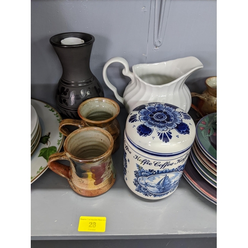 28 - Mixed ceramics and china to include a Poole pottery vase, mixed dinner plates, decorative plates, a ... 