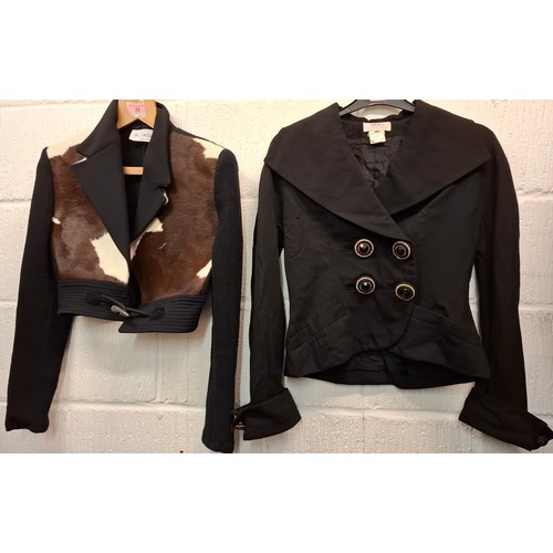 29 - Ladies clothing comprising a Tomasi black fitted jacket European size 42, a Tomasi black and cream s... 