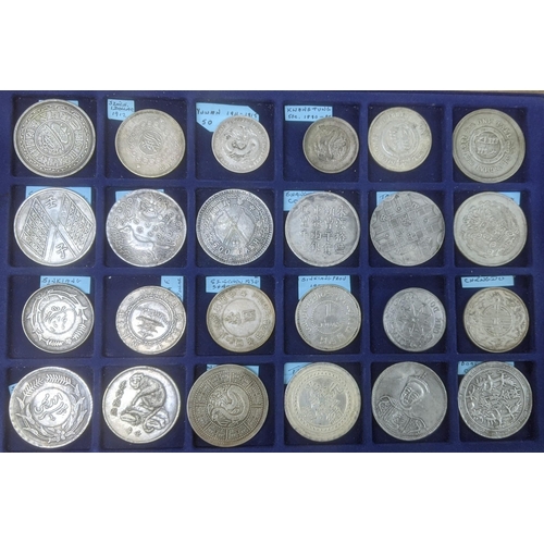 126 - A collection of white metal replicas Chinese coins to include Kwang- Rng Province 3 mace and 6 Landa... 