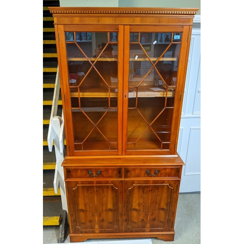 348 - Mixed furniture to include a late 20th century yew wood bookcase side cabinet, three adjustable inte... 