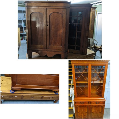 348 - Mixed furniture to include a late 20th century yew wood bookcase side cabinet, three adjustable inte... 