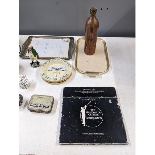 13 - A mixed lot to include a telephone, two trays, a commemorative Desert Force ashtray, a Dartington Cr... 