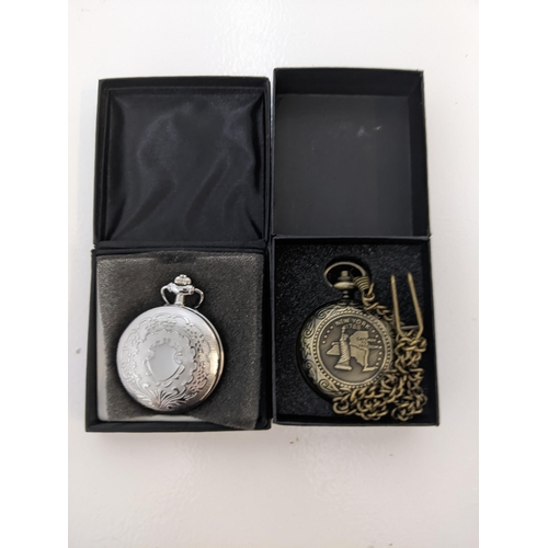 135 - A boxed reproduction Sekonda silver coloured pocket watch and boxed compass designed as a pocket wat... 