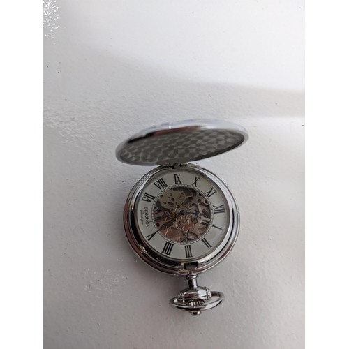 135 - A boxed reproduction Sekonda silver coloured pocket watch and boxed compass designed as a pocket wat... 