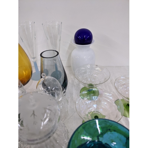 33 - A collection of art glass to include drinking glasses, vs, perfume bottles and other items
Location:... 