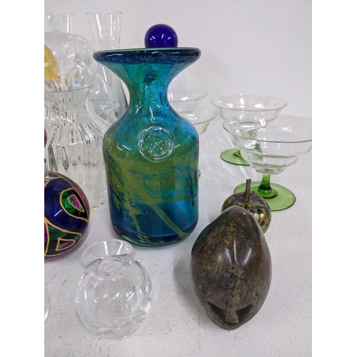 33 - A collection of art glass to include drinking glasses, vs, perfume bottles and other items
Location:... 