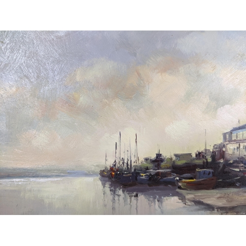 35 - An early 20th century oil on panel by Phyllis Morgan R.G.I titled 'Harbour Reflections - Rye' depict... 