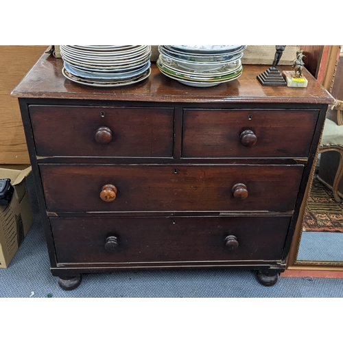 358 - An early 19th century mahogany chest of two short and two long drawers 84.5cm h 94cm w Location: A2B... 