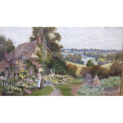 361 - John Tyson (act 1886-1905) a watercolour depicting a country landscape with a figure and a cottage, ... 