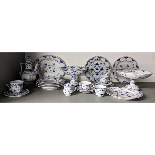 118 - A selection of Royal Copenhagen Blue fluted full lace and half lace tableware to include comports, p... 