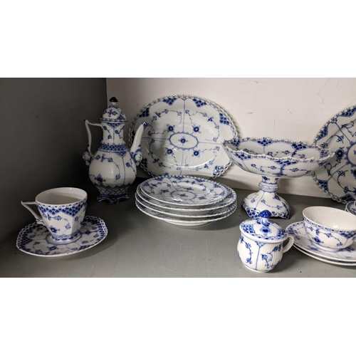 118 - A selection of Royal Copenhagen Blue fluted full lace and half lace tableware to include comports, p... 