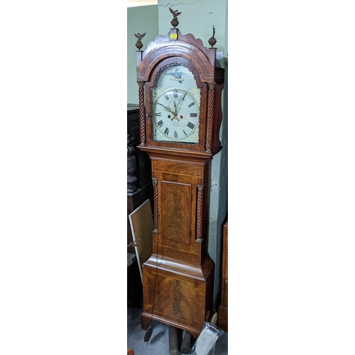 331 - A 19th century inlaid mahogany longcase clock with an 8-day movement and painted dial, Josh Kern Swa... 