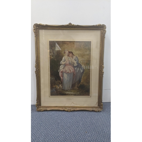 433 - Henry L Le Jeune watercolour titled 'Confidences' depicting two young ladies in embrace, 50cm x 39.5... 