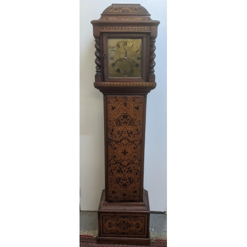 281 - An early 20th century William and Mary style walnut marquetry floral inlaid granddaughter clock Loca... 