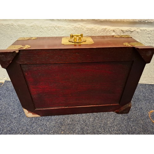 125 - A late 20th Century Chinese jewellery box A/F (foot missing) with brass corners and hardware togethe... 