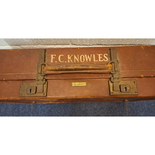 137 - A mid 20th Century brown leather Revelation suitcase with 'Knowles', the name of original owner, emb... 