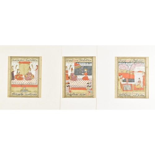 454 - A set of three late 19th/early 20th century Indian watercolours on paper depicting figures in interi... 