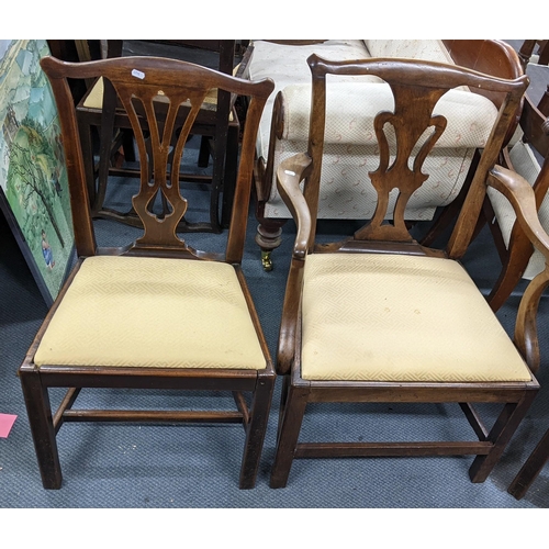 151 - Nine Chippendale style mahogany pierced splat back dining chairs to include George III chair with be... 