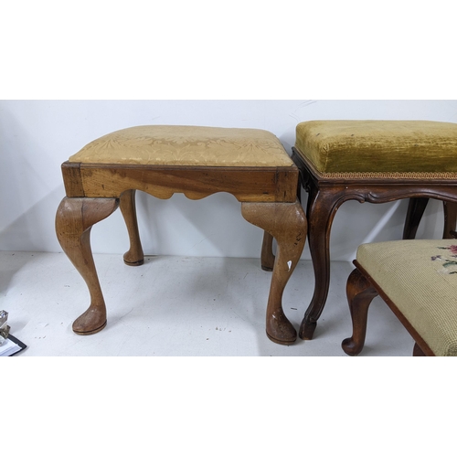 153 - Four stools to include an early 20th century walnut stool on a pad shaped feet
Location: A3M
If ther... 