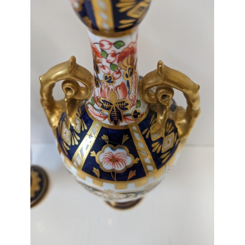 167 - A pair of Royal Crown Derby Imari pattern vases, one A/F
Location: 1.3
If there is no condition repo... 