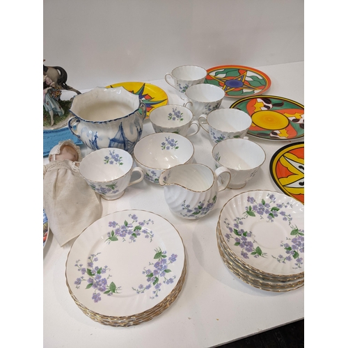 173 - A mixed lot of ceramics to include a Royal Adderley Forget-Me-Not part tea set, a Capodimonte figure... 