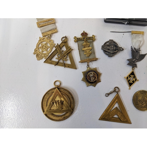 178 - Masonic related regalia badges and medals to include a Royal Arch collar jewel, a KHS Knight Compani... 