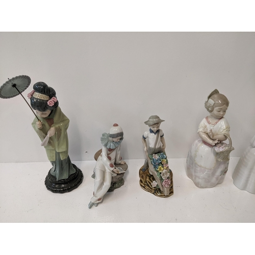 184 - LLadro and nao porcelain figures to include 'Curios girl with straw hat' 'Girl ironing' 'Girl prayin... 