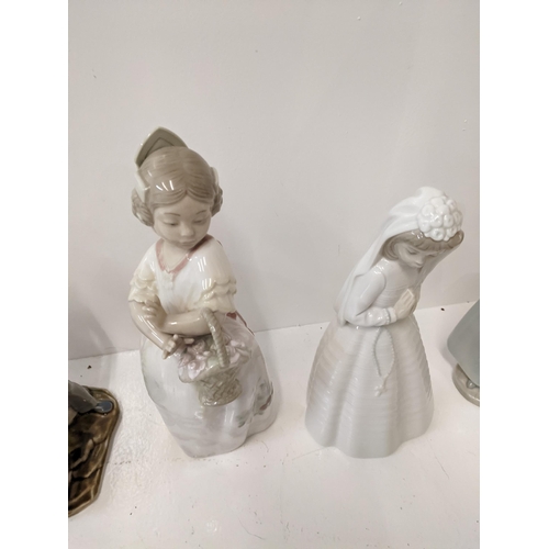 184 - LLadro and nao porcelain figures to include 'Curios girl with straw hat' 'Girl ironing' 'Girl prayin... 