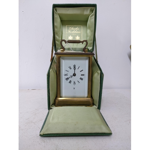 204 - A Charles Frodsham carriage clock, five window brass case, white enamel face with Roman numerals, mo... 