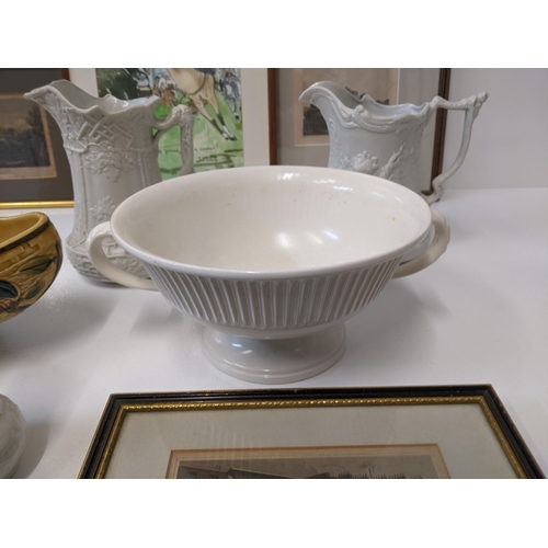 226 - A mixed lot to include a Spode Corinthian twin handled dish, a Beleek vase with clover design, frame... 