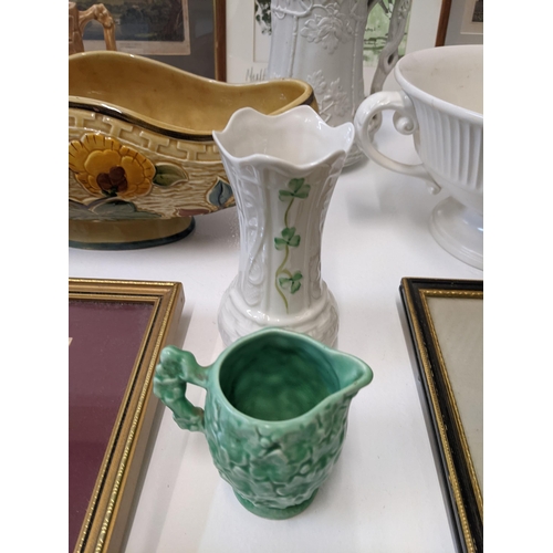 226 - A mixed lot to include a Spode Corinthian twin handled dish, a Beleek vase with clover design, frame... 