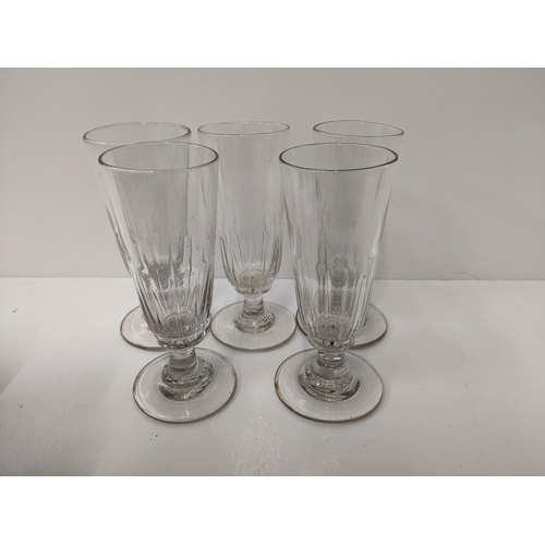 228 - A collection of glass drinkware to include a group of five 19th century French glasses, six red Lumi... 