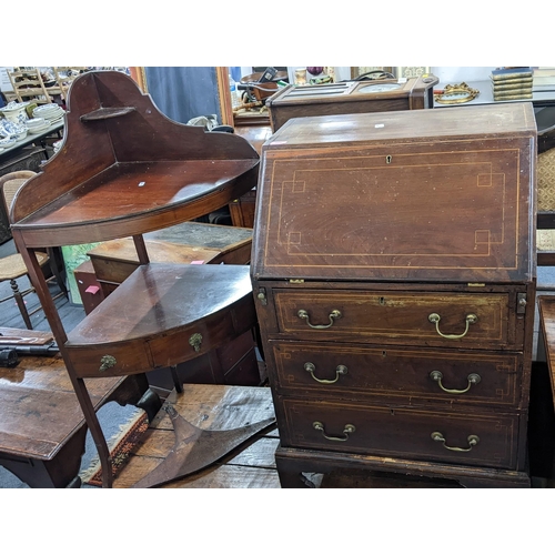 323 - An Edwardian mahogany bureau together with an early 19th century corner wash stand
Location:A4M
If t... 