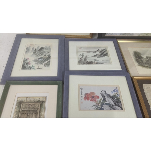 460 - A collection of framed and glazed watercolours and prints to include Chinese examples and others
Loc... 