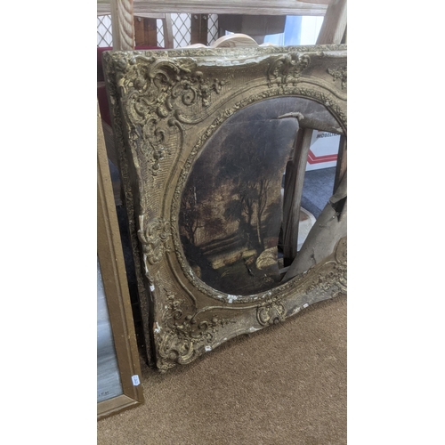 473 - Two paintings to include a 19th century gilt moulded frame with canvas depicting cows and chickens r... 